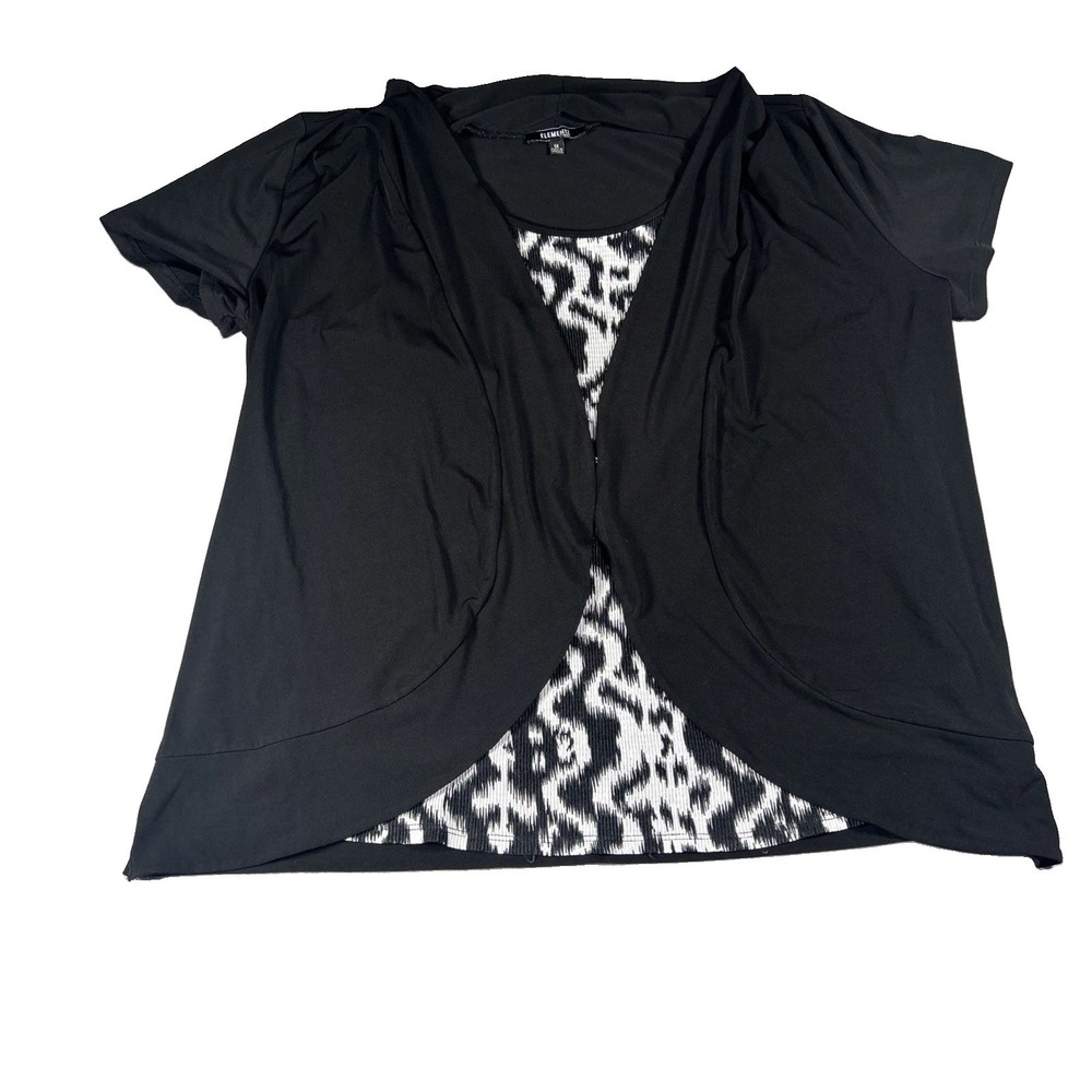 Elementz Womans Plus 1X Jacket With Attached Zebra Cami Short Sleeve Black/White